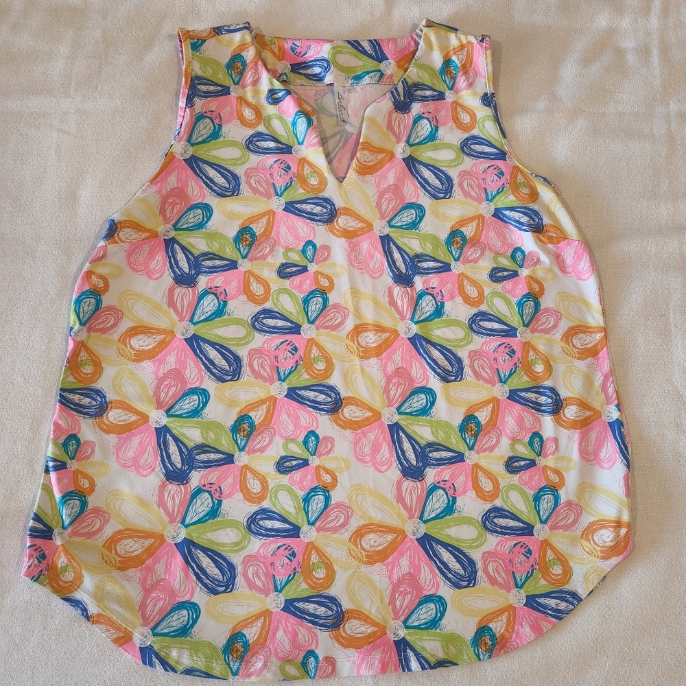 Lulu B Bright Floral Sleeveless Tank Top Size XL UPF 50